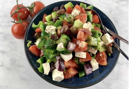 Traditional Greek Salad (Kilo) w/ Goats Milk Feta & Kalamata Olives 